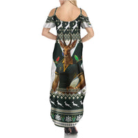 South Africa Christmas Rugby Summer Maxi Dress Springboks Mascot Mix African Pattern - Wonder Print Shop
