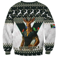South Africa Christmas Rugby Sweatshirt Springboks Mascot Mix African Pattern - Wonder Print Shop