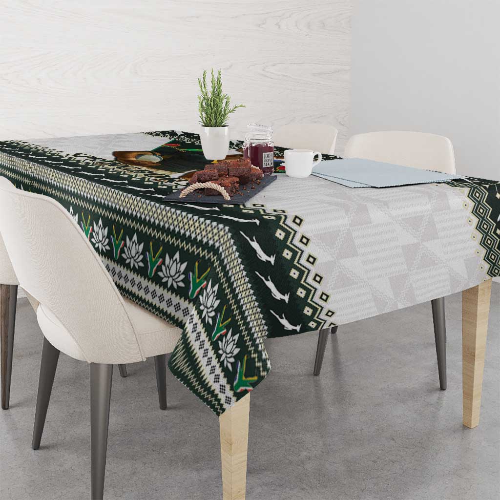 South Africa Christmas Rugby Tablecloth Springboks Mascot Mix African Pattern - Wonder Print Shop