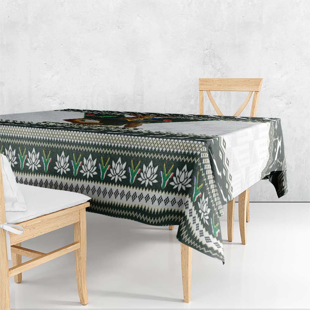 South Africa Christmas Rugby Tablecloth Springboks Mascot Mix African Pattern - Wonder Print Shop