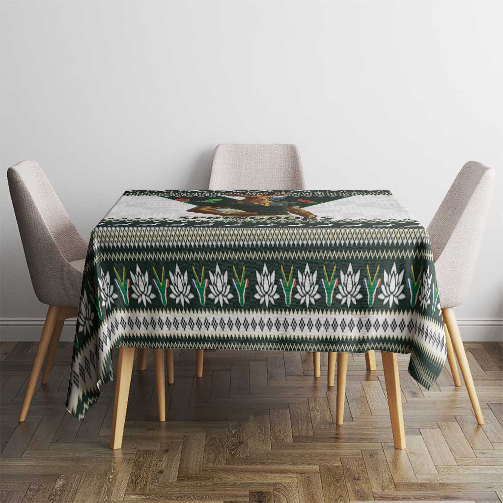 South Africa Christmas Rugby Tablecloth Springboks Mascot Mix African Pattern - Wonder Print Shop