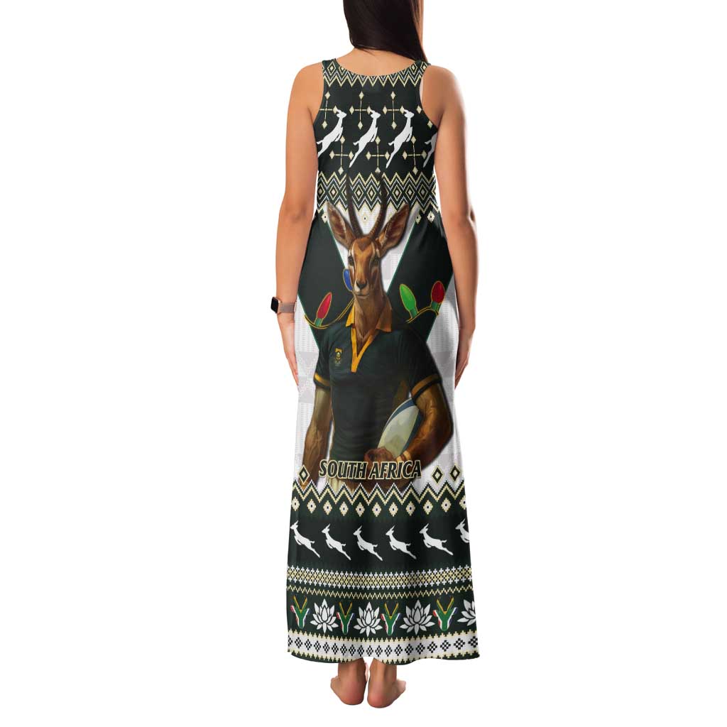 South Africa Christmas Rugby Tank Maxi Dress Springboks Mascot Mix African Pattern - Wonder Print Shop