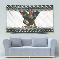 South Africa Christmas Rugby Tapestry Springboks Mascot Mix African Pattern - Wonder Print Shop