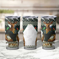South Africa Christmas Rugby Tumbler Cup Springboks Mascot Mix African Pattern - Wonder Print Shop