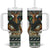 South Africa Christmas Rugby Tumbler With Handle Springboks Mascot Mix African Pattern - Wonder Print Shop
