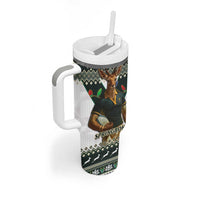 South Africa Christmas Rugby Tumbler With Handle Springboks Mascot Mix African Pattern - Wonder Print Shop