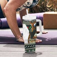 South Africa Christmas Rugby Tumbler With Handle Springboks Mascot Mix African Pattern - Wonder Print Shop