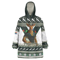 South Africa Christmas Rugby Wearable Blanket Hoodie Springboks Mascot Mix African Pattern - Wonder Print Shop