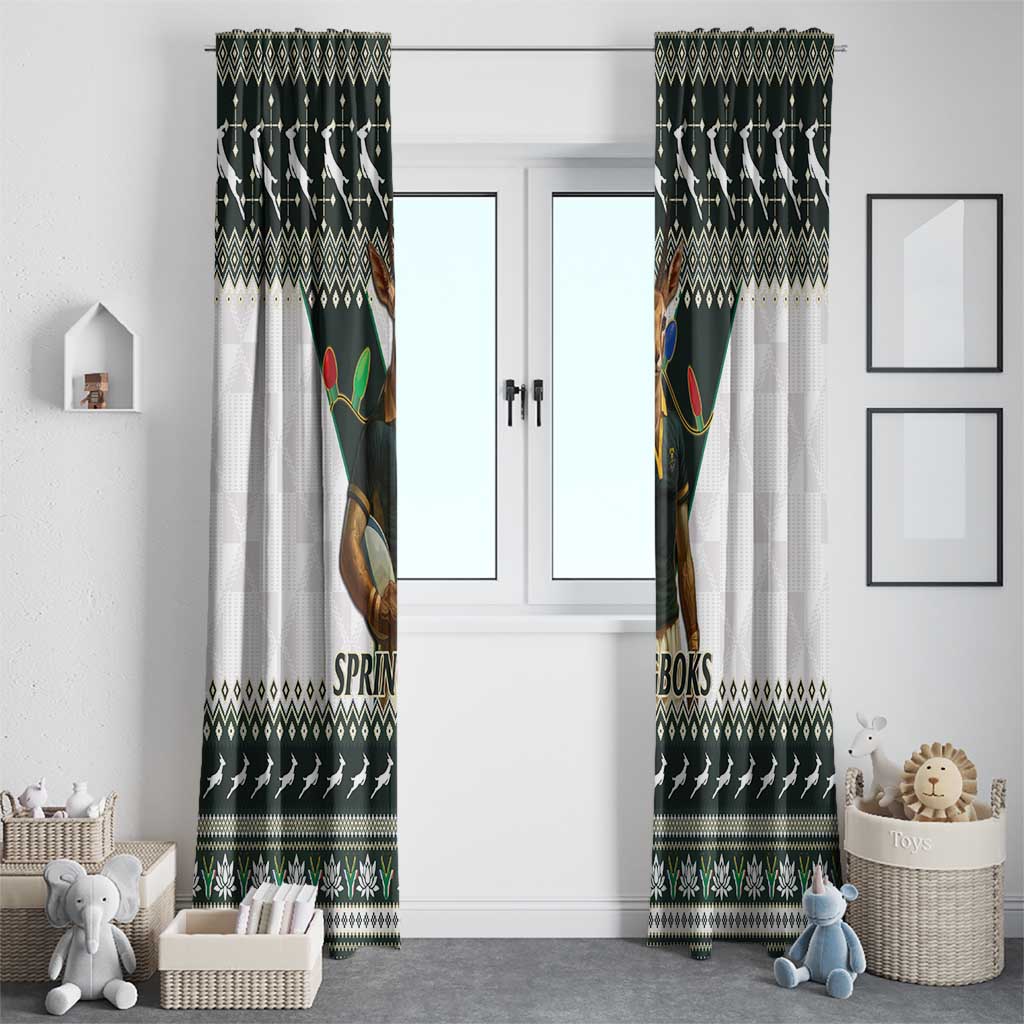 South Africa Christmas Rugby Window Curtain Springboks Mascot Mix African Pattern - Wonder Print Shop