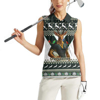 South Africa Christmas Rugby Women Sleeveless Polo Shirt Springboks Mascot Mix African Pattern - Wonder Print Shop