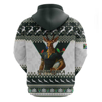 South Africa Christmas Rugby Zip Hoodie Springboks Mascot Mix African Pattern - Wonder Print Shop