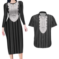 Liberia Black Kpelle Traditional Pattern Couples Matching Long Sleeve Bodycon Dress and Hawaiian Shirt - Wonder Print Shop