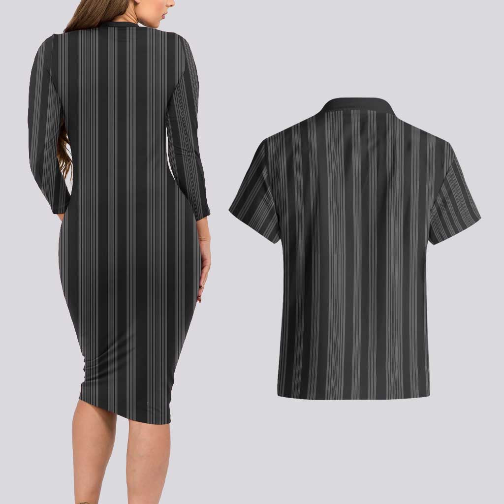 Liberia Black Kpelle Traditional Pattern Couples Matching Long Sleeve Bodycon Dress and Hawaiian Shirt - Wonder Print Shop