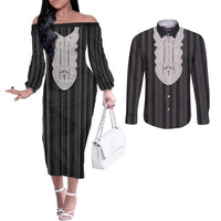 Liberia Black Kpelle Traditional Pattern Couples Matching Off The Shoulder Long Sleeve Dress and Long Sleeve Button Shirt - Wonder Print Shop