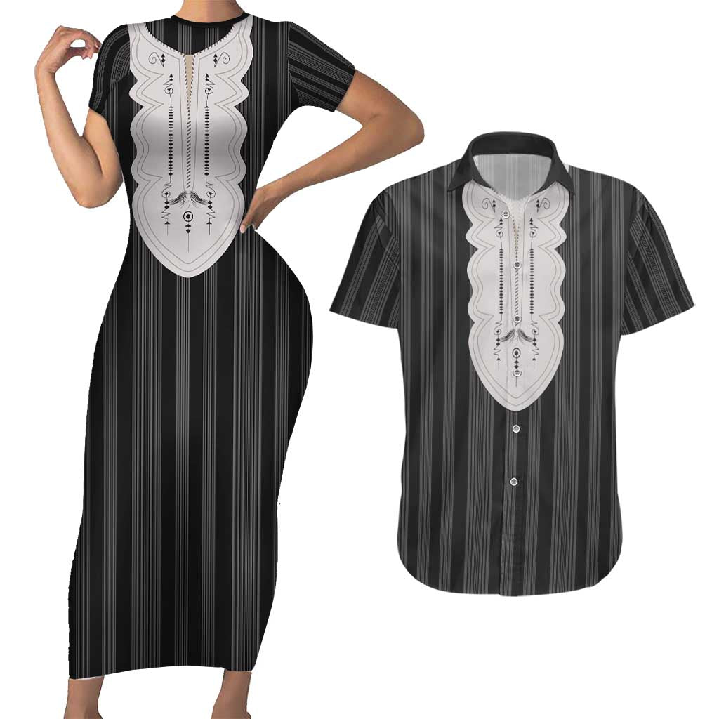 Liberia Black Kpelle Traditional Pattern Couples Matching Short Sleeve Bodycon Dress and Hawaiian Shirt - Wonder Print Shop