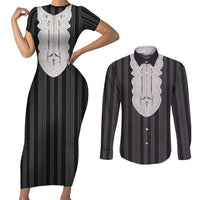 Liberia Black Kpelle Traditional Pattern Couples Matching Short Sleeve Bodycon Dress and Long Sleeve Button Shirt - Wonder Print Shop