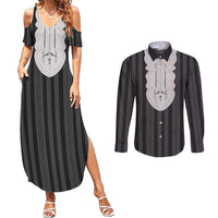 Liberia Black Kpelle Traditional Pattern Couples Matching Summer Maxi Dress and Long Sleeve Button Shirt - Wonder Print Shop