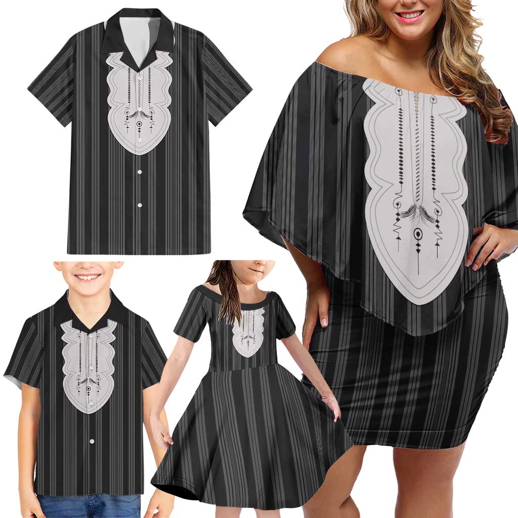 Liberia Black Kpelle Traditional Pattern Family Matching Off Shoulder Short Dress and Hawaiian Shirt - Wonder Print Shop