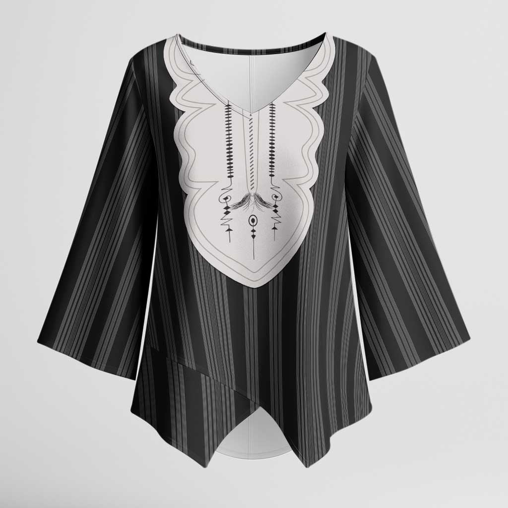 Liberia Black Kpelle Traditional Pattern Kimono Sleeve Blouse - Wonder Print Shop