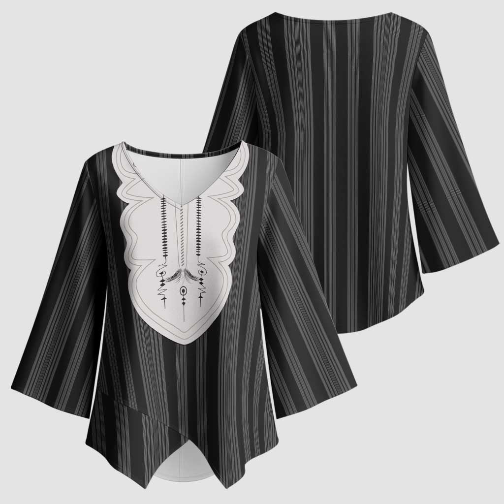 Liberia Black Kpelle Traditional Pattern Kimono Sleeve Blouse - Wonder Print Shop