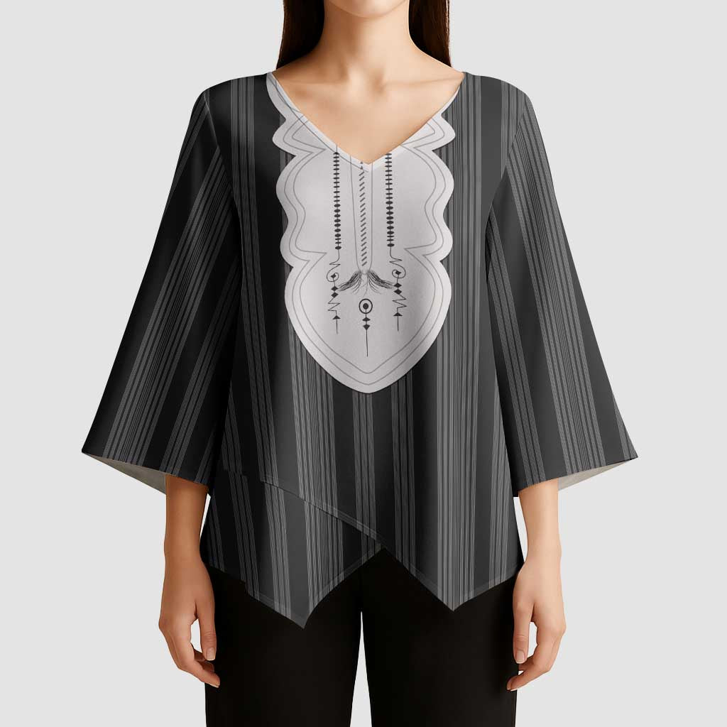 Liberia Black Kpelle Traditional Pattern Kimono Sleeve Blouse - Wonder Print Shop