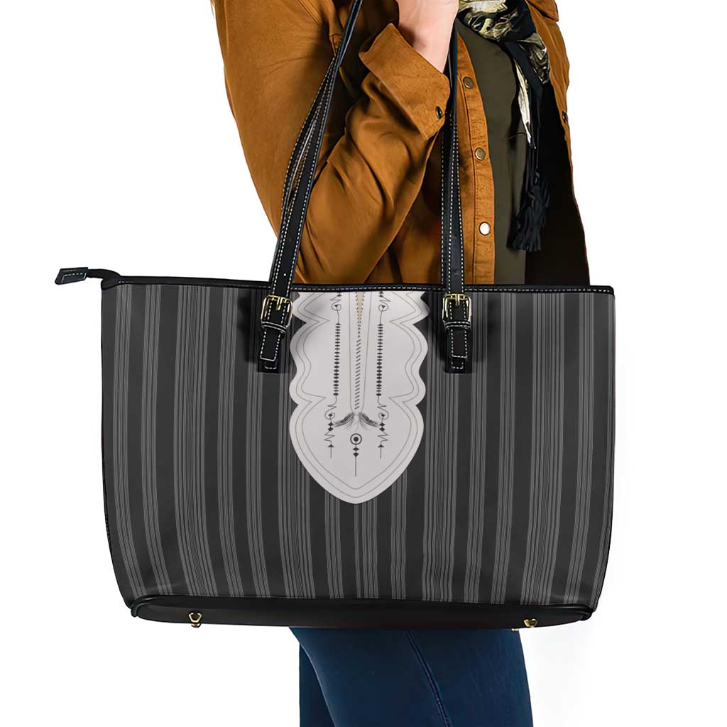 Liberia Black Kpelle Traditional Pattern Leather Tote Bag - Wonder Print Shop