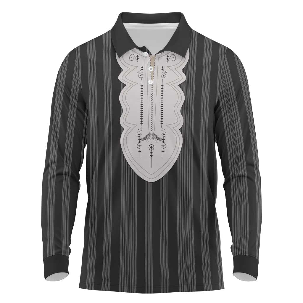 Liberia Black Kpelle Traditional Pattern Long Sleeve Polo Shirt - Wonder Print Shop