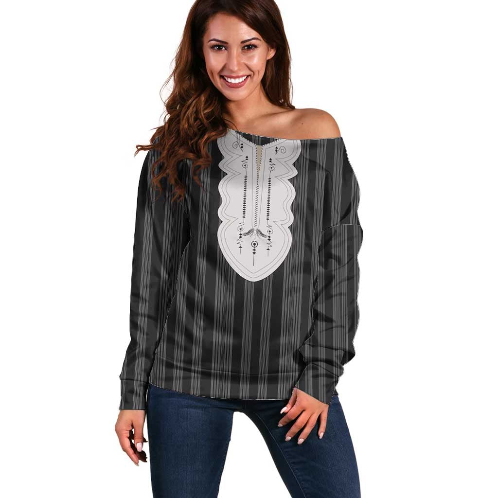 Liberia Black Kpelle Traditional Pattern Off Shoulder Sweater - Wonder Print Shop