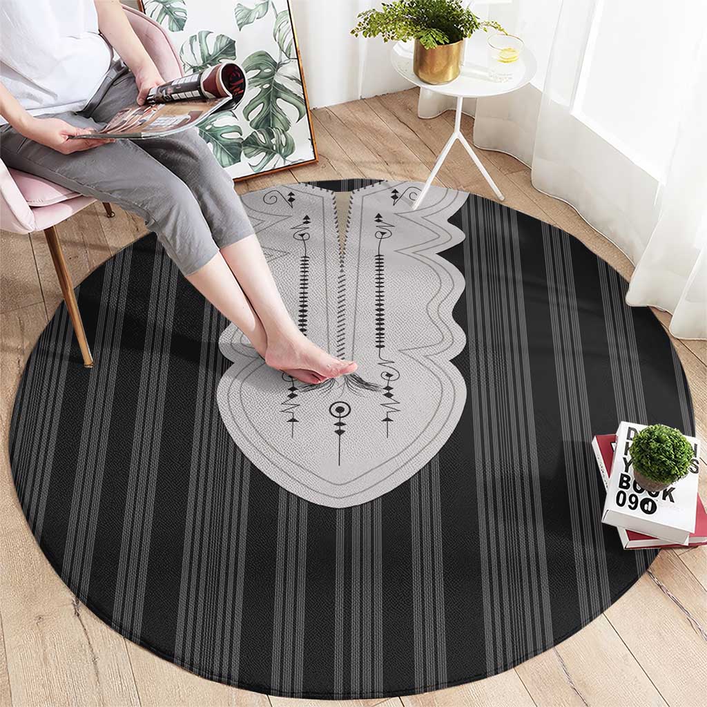 Liberia Black Kpelle Traditional Pattern Round Carpet - Wonder Print Shop