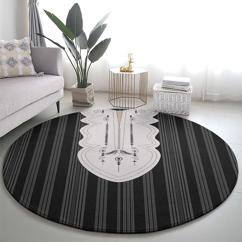Liberia Black Kpelle Traditional Pattern Round Carpet - Wonder Print Shop