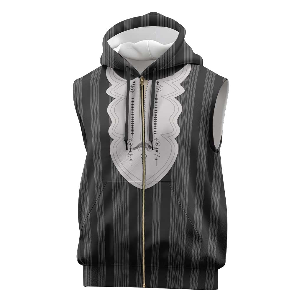 Liberia Black Kpelle Traditional Pattern Sleeveless Zip Hoodie - Wonder Print Shop