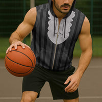 Liberia Black Kpelle Traditional Pattern Sleeveless Zip Hoodie - Wonder Print Shop