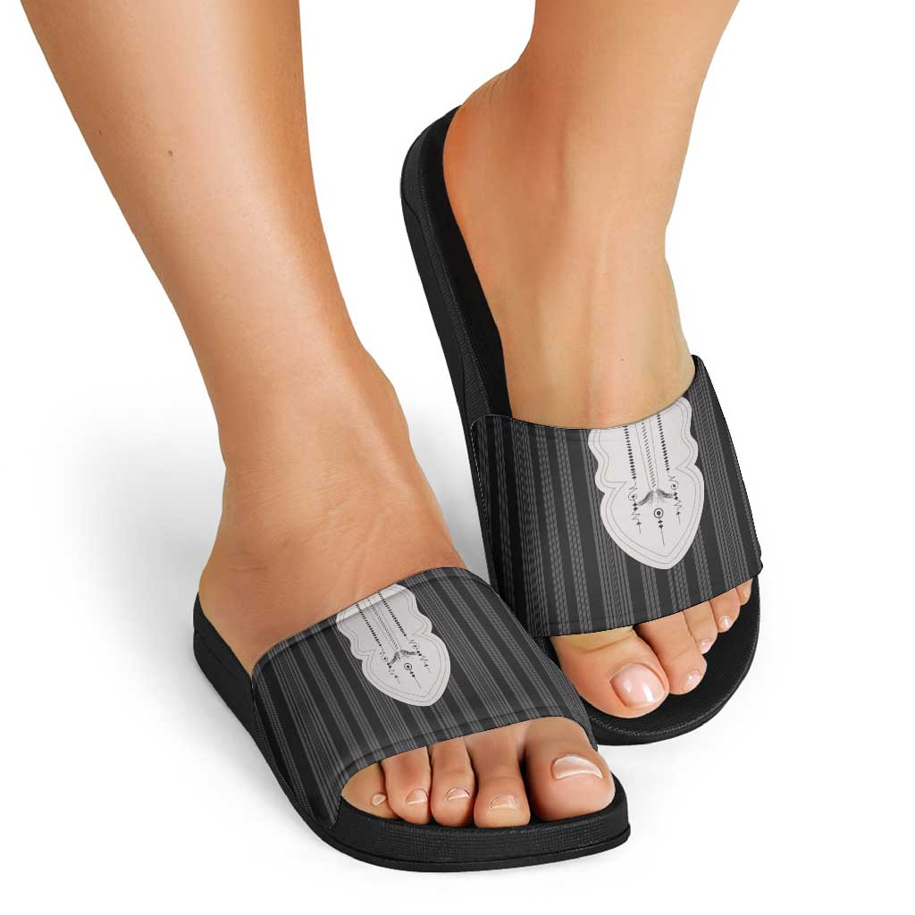 Liberia Black Kpelle Traditional Pattern Slide Sandals - Wonder Print Shop