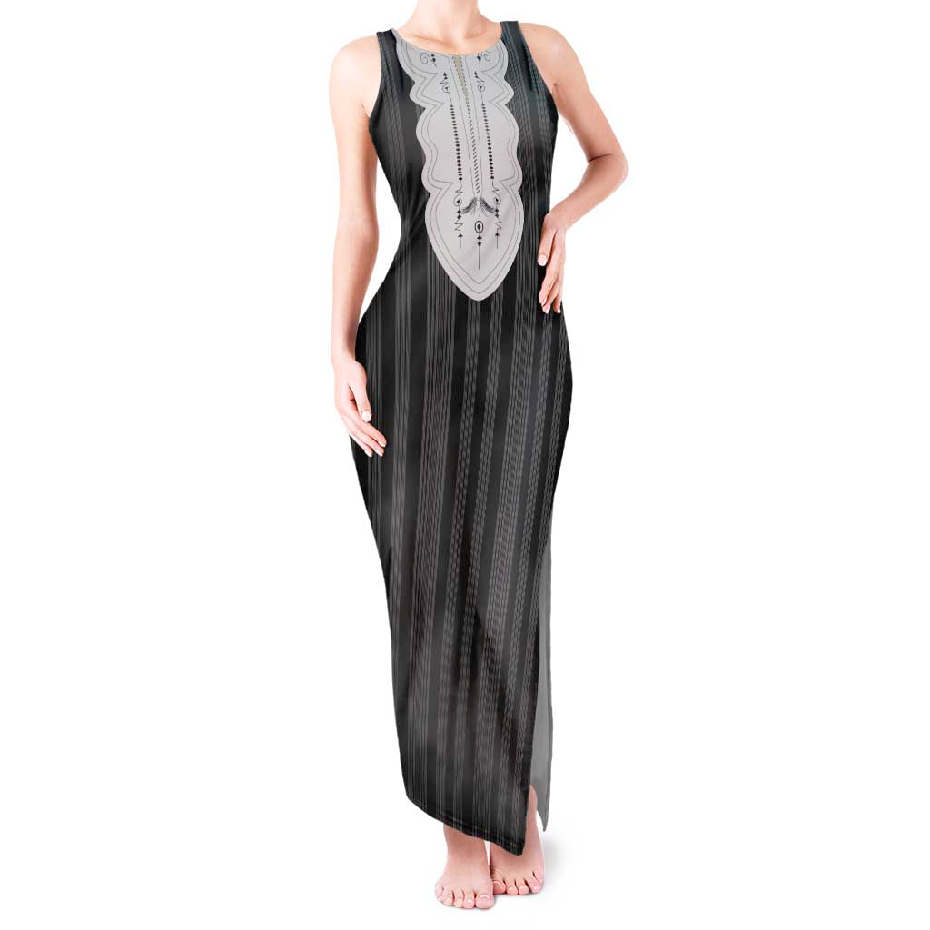 Liberia Black Kpelle Traditional Pattern Tank Maxi Dress - Wonder Print Shop