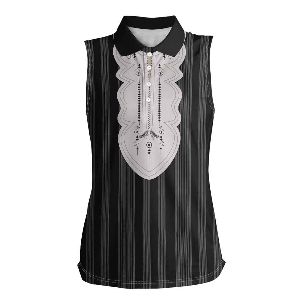 Liberia Black Kpelle Traditional Pattern Women Sleeveless Polo Shirt - Wonder Print Shop