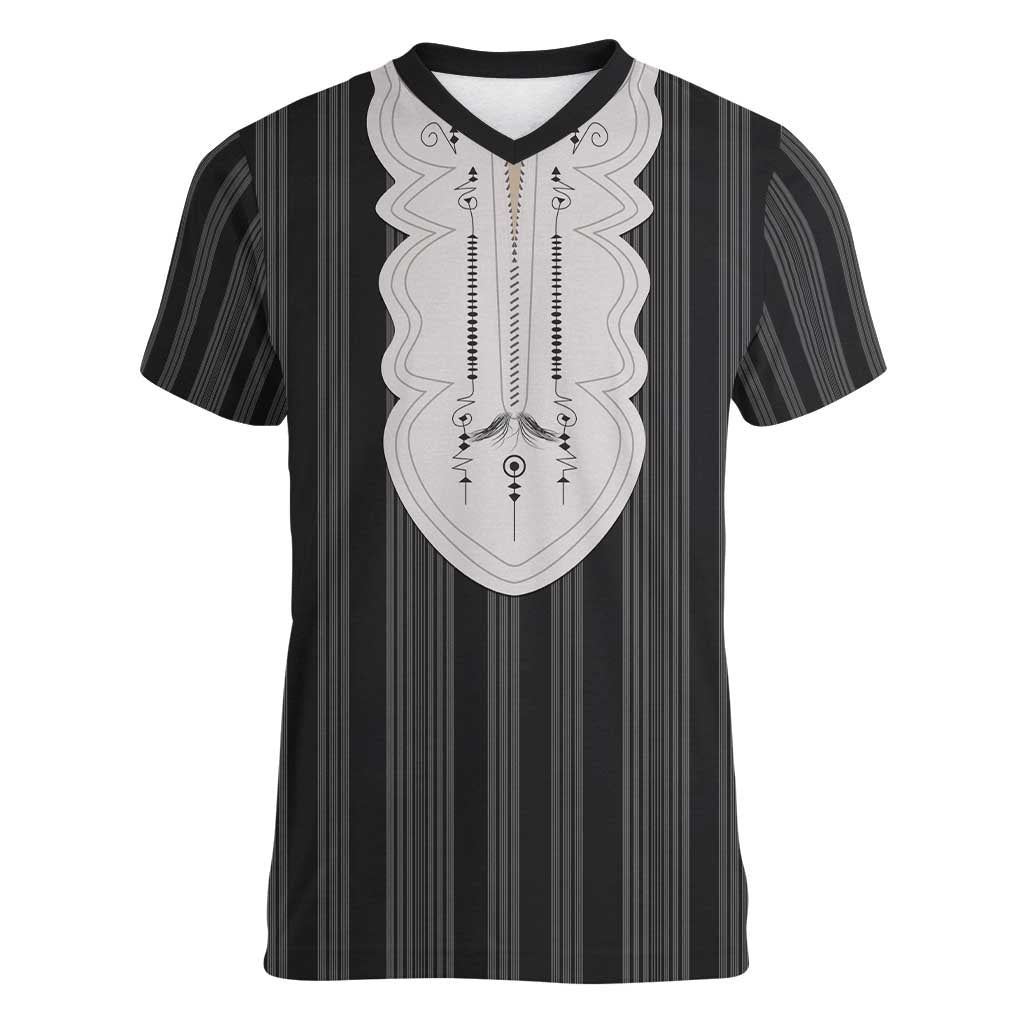 Liberia Black Kpelle Traditional Pattern Women V-Neck T-Shirt - Wonder Print Shop