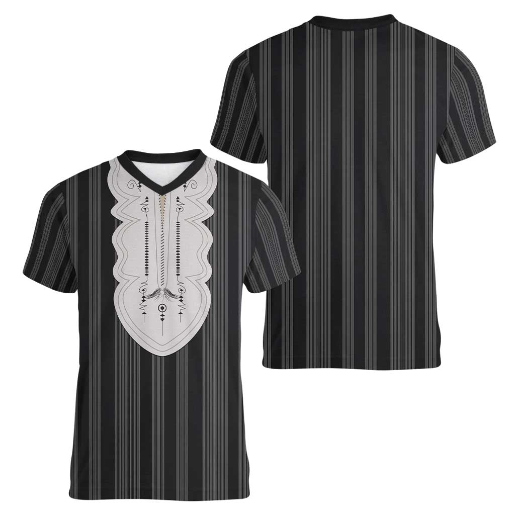 Liberia Black Kpelle Traditional Pattern Women V-Neck T-Shirt - Wonder Print Shop