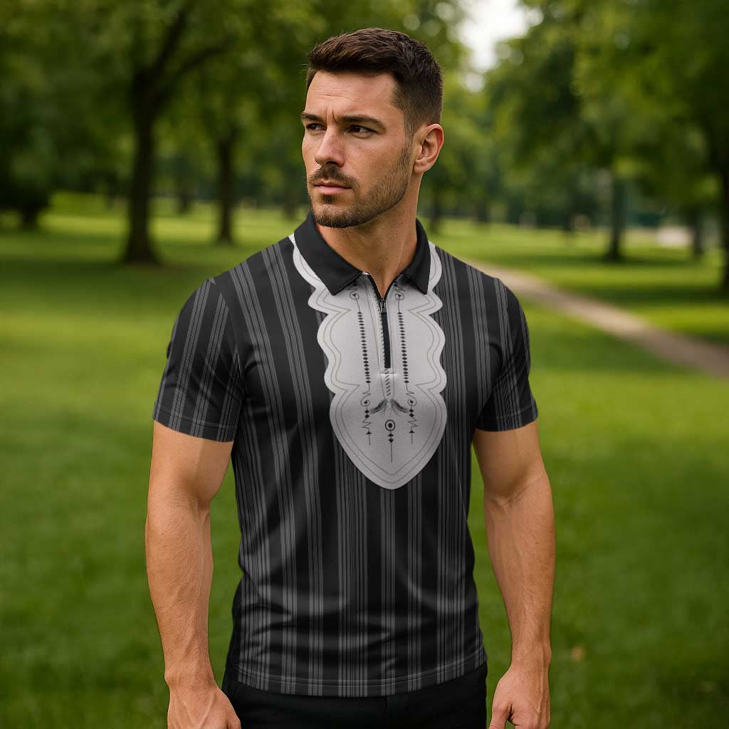 Liberia Black Kpelle Traditional Pattern Zipper Polo Shirt - Wonder Print Shop