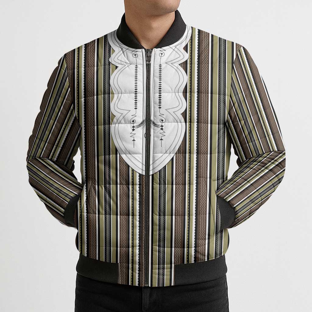 Liberia Brown Kpelle Traditional Pattern Bomber Puffer Jacket - Wonder Print Shop