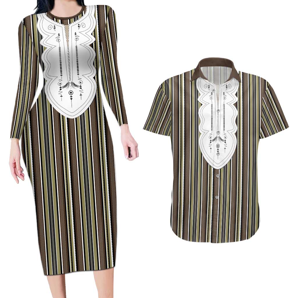 Liberia Brown Kpelle Traditional Pattern Couples Matching Long Sleeve Bodycon Dress and Hawaiian Shirt - Wonder Print Shop
