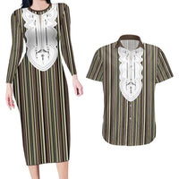 Liberia Brown Kpelle Traditional Pattern Couples Matching Long Sleeve Bodycon Dress and Hawaiian Shirt - Wonder Print Shop