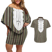 Liberia Brown Kpelle Traditional Pattern Couples Matching Off Shoulder Short Dress and Hawaiian Shirt - Wonder Print Shop