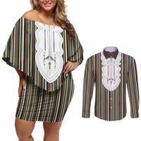 Liberia Brown Kpelle Traditional Pattern Couples Matching Off Shoulder Short Dress and Long Sleeve Button Shirt - Wonder Print Shop