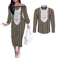 Liberia Brown Kpelle Traditional Pattern Couples Matching Off The Shoulder Long Sleeve Dress and Long Sleeve Button Shirt - Wonder Print Shop