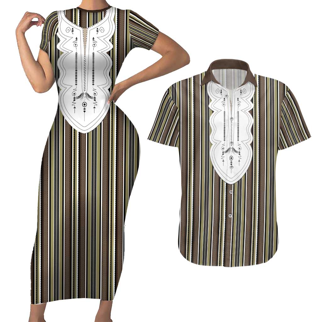 Liberia Brown Kpelle Traditional Pattern Couples Matching Short Sleeve Bodycon Dress and Hawaiian Shirt - Wonder Print Shop