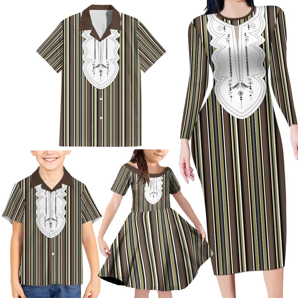 Liberia Brown Kpelle Traditional Pattern Family Matching Long Sleeve Bodycon Dress and Hawaiian Shirt - Wonder Print Shop