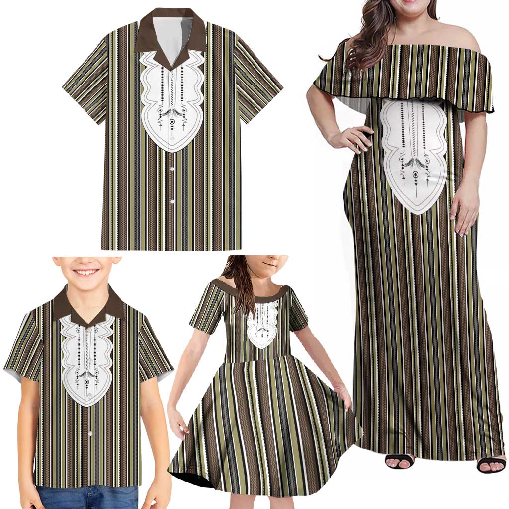 Liberia Brown Kpelle Traditional Pattern Family Matching Off Shoulder Maxi Dress and Hawaiian Shirt - Wonder Print Shop