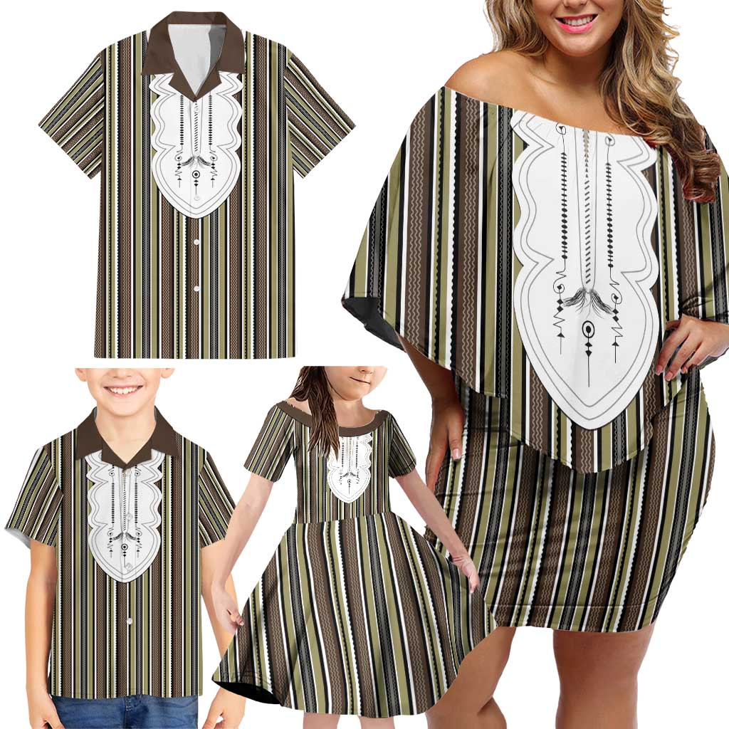 Liberia Brown Kpelle Traditional Pattern Family Matching Off Shoulder Short Dress and Hawaiian Shirt - Wonder Print Shop