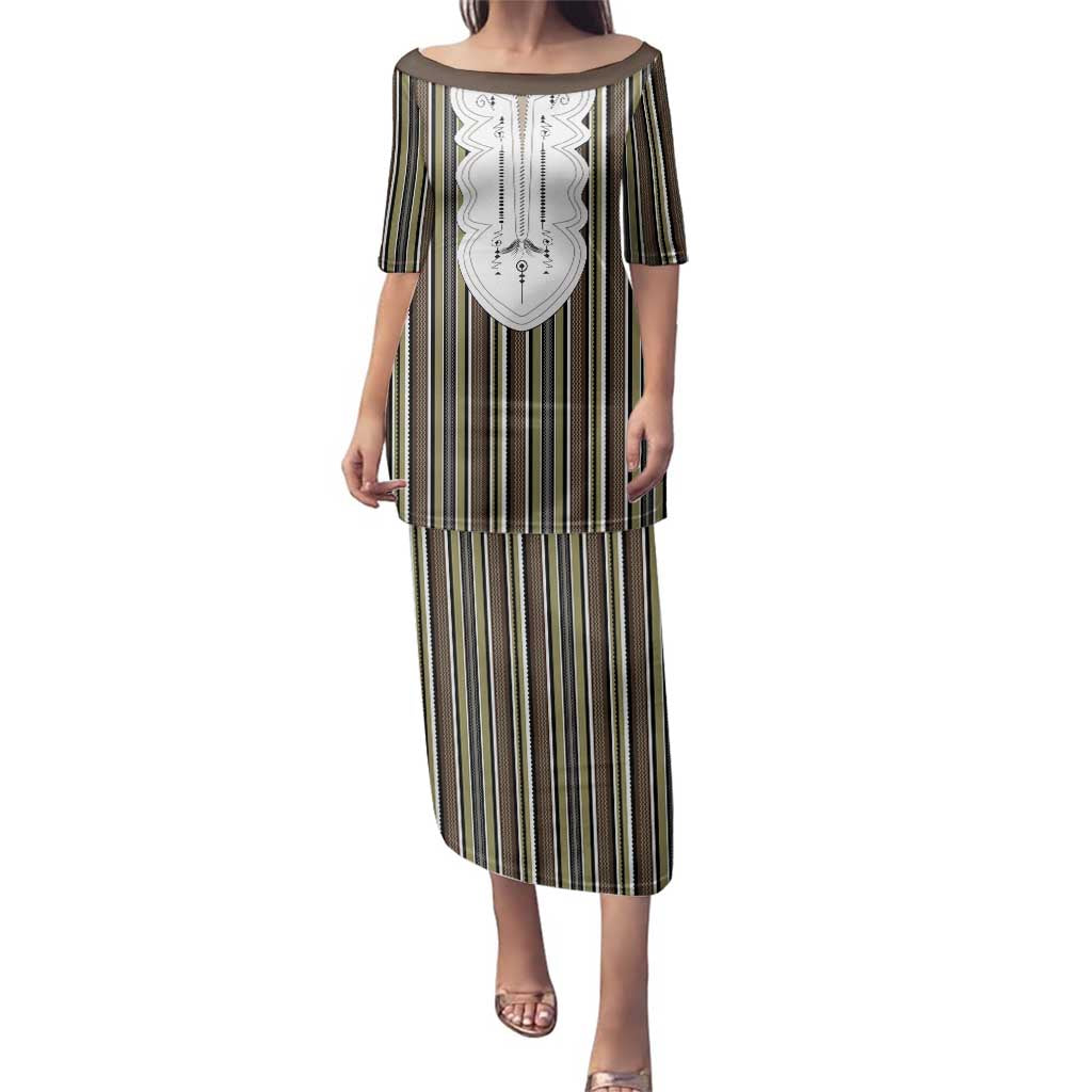 Liberia Brown Kpelle Traditional Pattern Family Matching Puletasi and Hawaiian Shirt - Wonder Print Shop