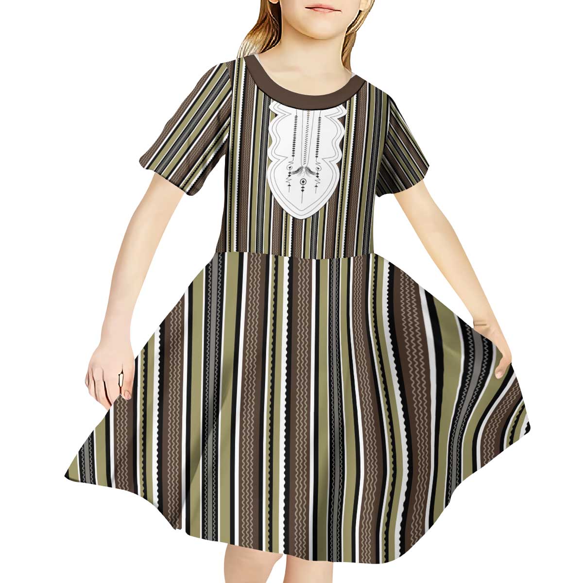 Liberia Brown Kpelle Traditional Pattern Kid Short Sleeve Dress - Wonder Print Shop